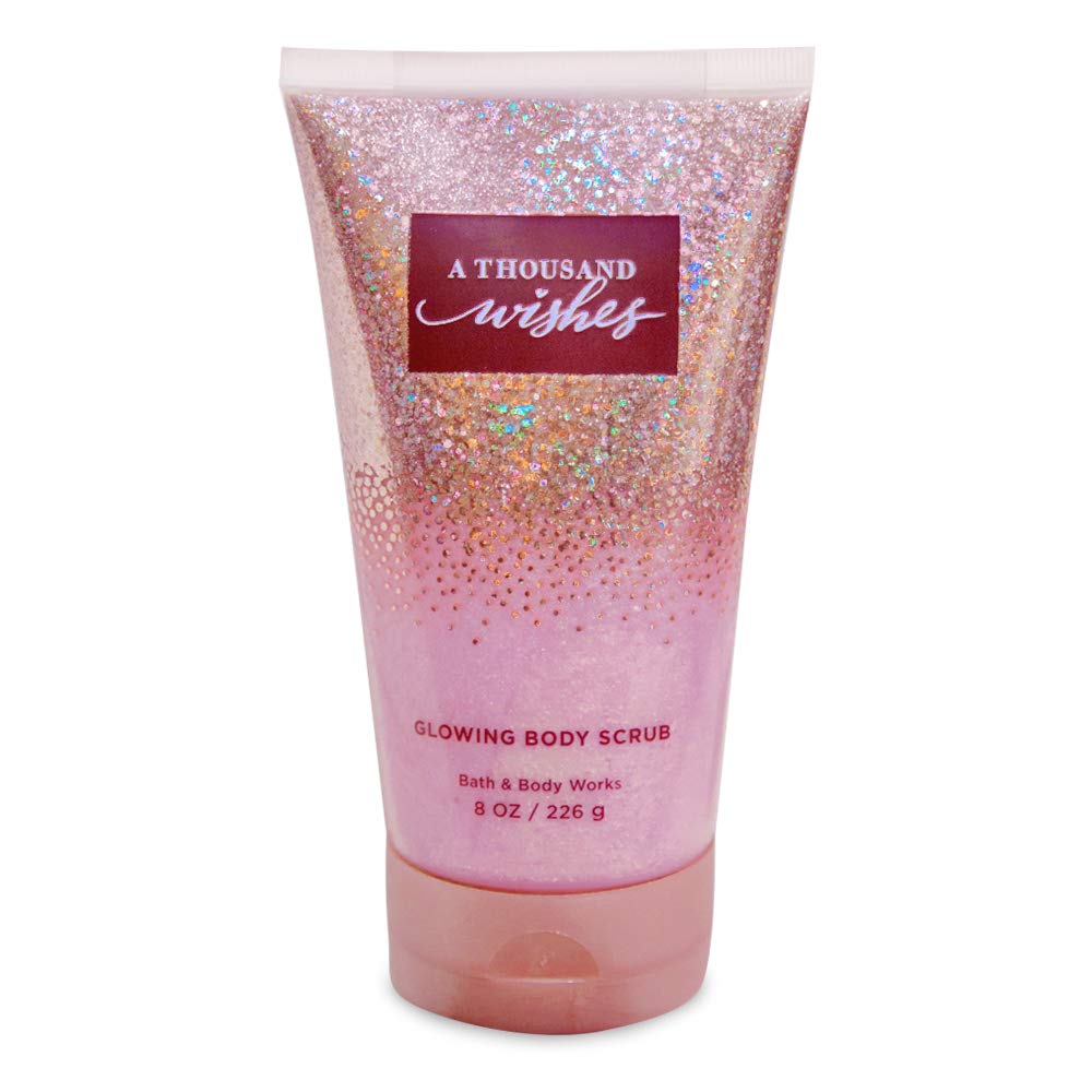 Bath & Body Works A Thousand Wishes Glowing Body Scrub bottle showing exfoliation and radiant fragrance.