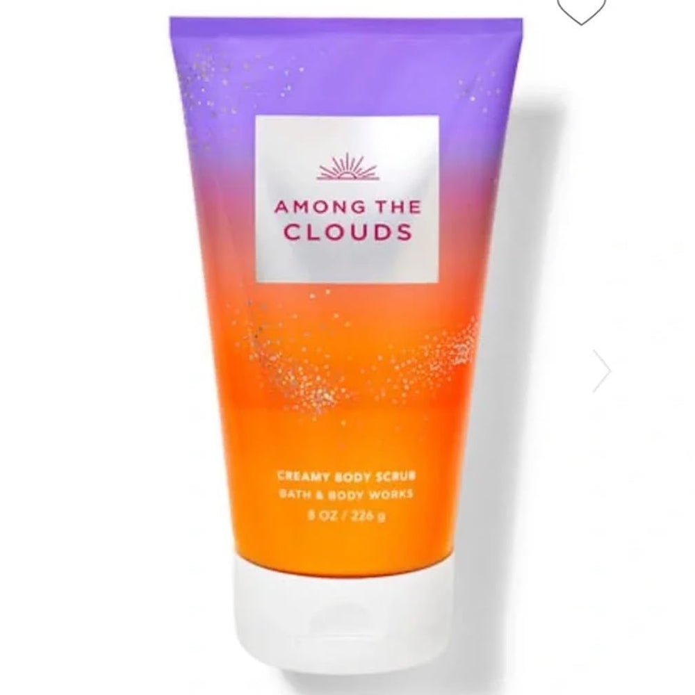 Bath & Body Works Among The Clouds creamy body scrub bottle with exfoliating sugar for radiant, smooth skin