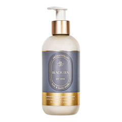 Bath & Body Works Aromatherapy Black Tea bottle delivering soothing, fast-absorbing moisture for nightly routine.