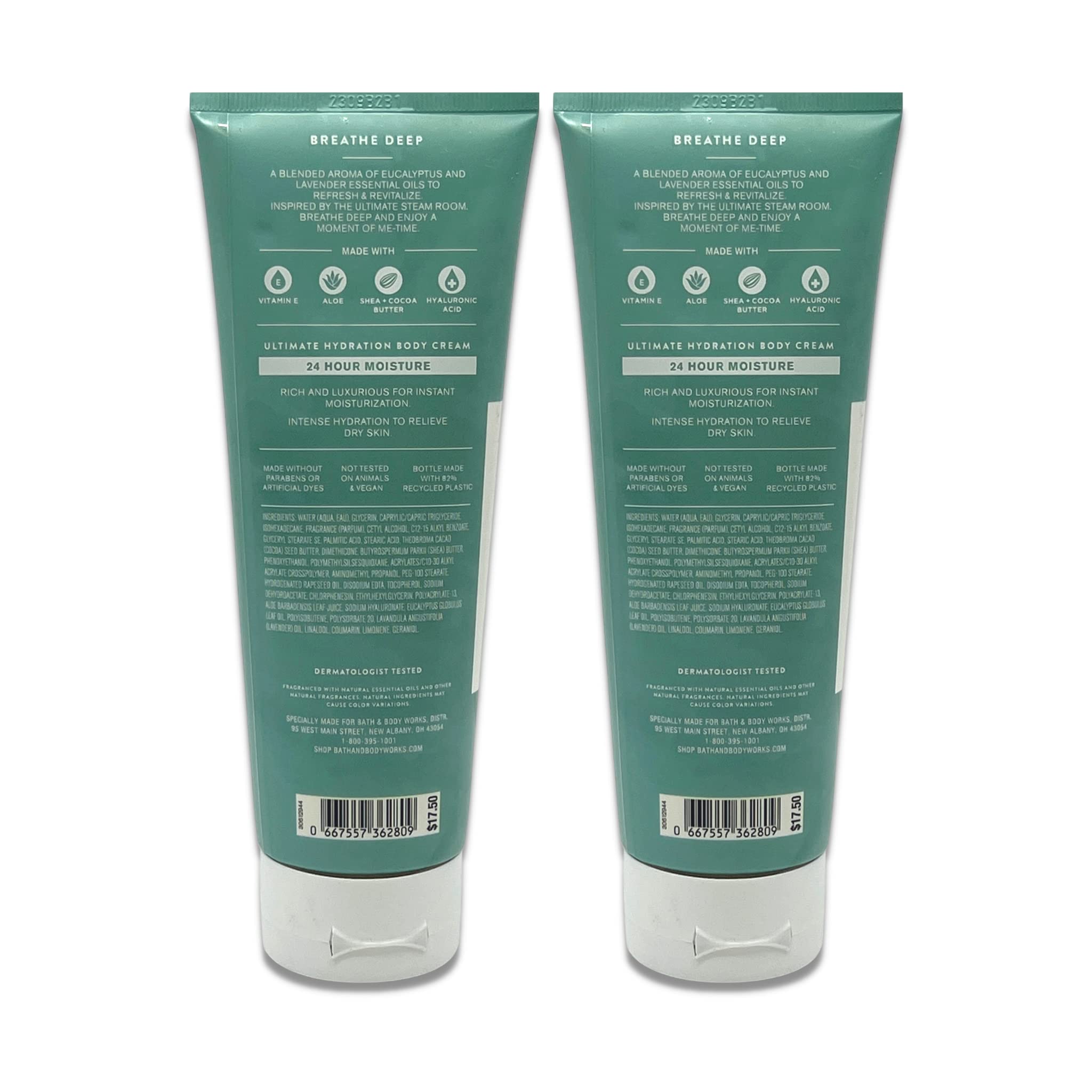 Close-up of Bath & Body Works Aromatherapy Breathe Deep label highlighting eucalyptus and lavender.