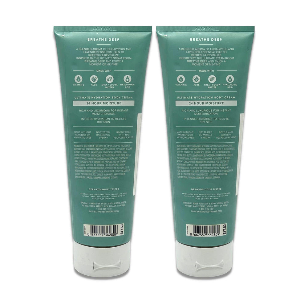 Close-up of Bath & Body Works Aromatherapy Breathe Deep label highlighting eucalyptus and lavender.