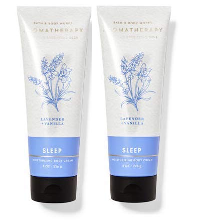 Bath & Body Works aromatherapy lavender vanilla cream bottle highlighting rich moisture.