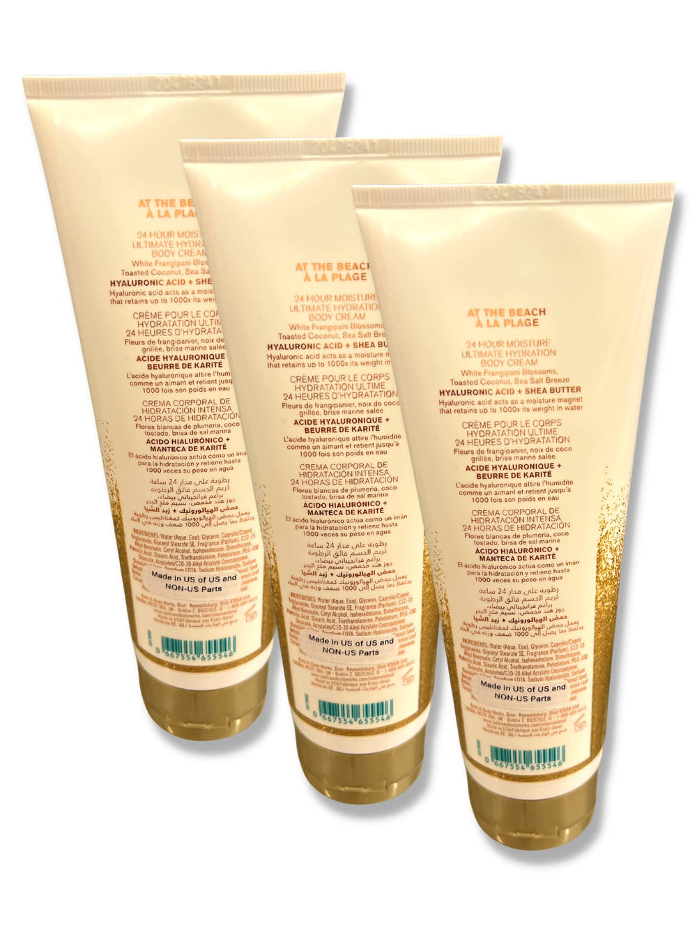 Three 8 oz tubes of Bath & Body Works At the Beach body cream for travel and hydration