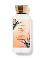 Bath and Body Works Bahamas Passionfruit and Banana Flower bottle close-up, daily hydration for velvety skin.