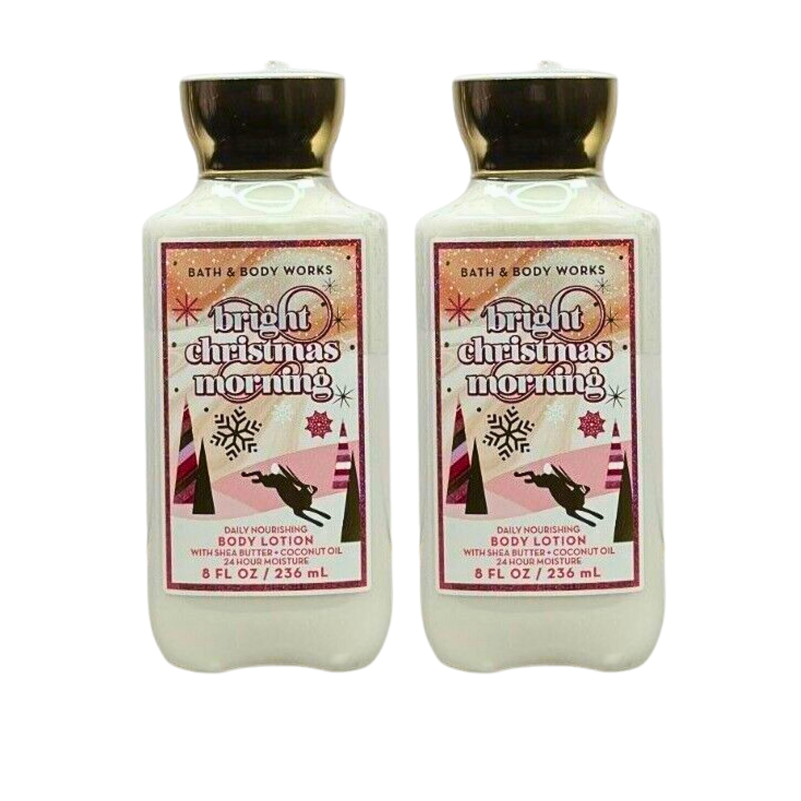 Bath and Body Works Bright Christmas Morning bottle for festive hydration and seasonal scent.