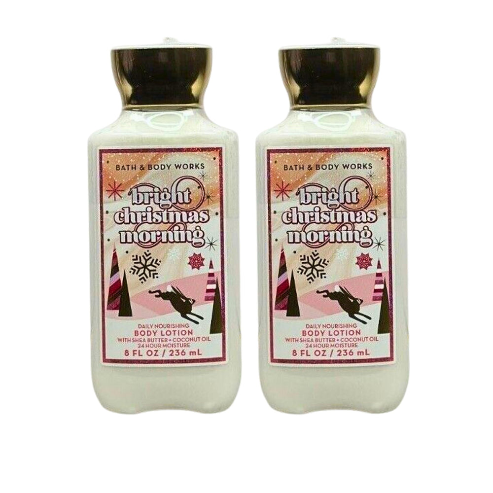 Bath and Body Works Bright Christmas Morning bottle for festive hydration and seasonal scent.