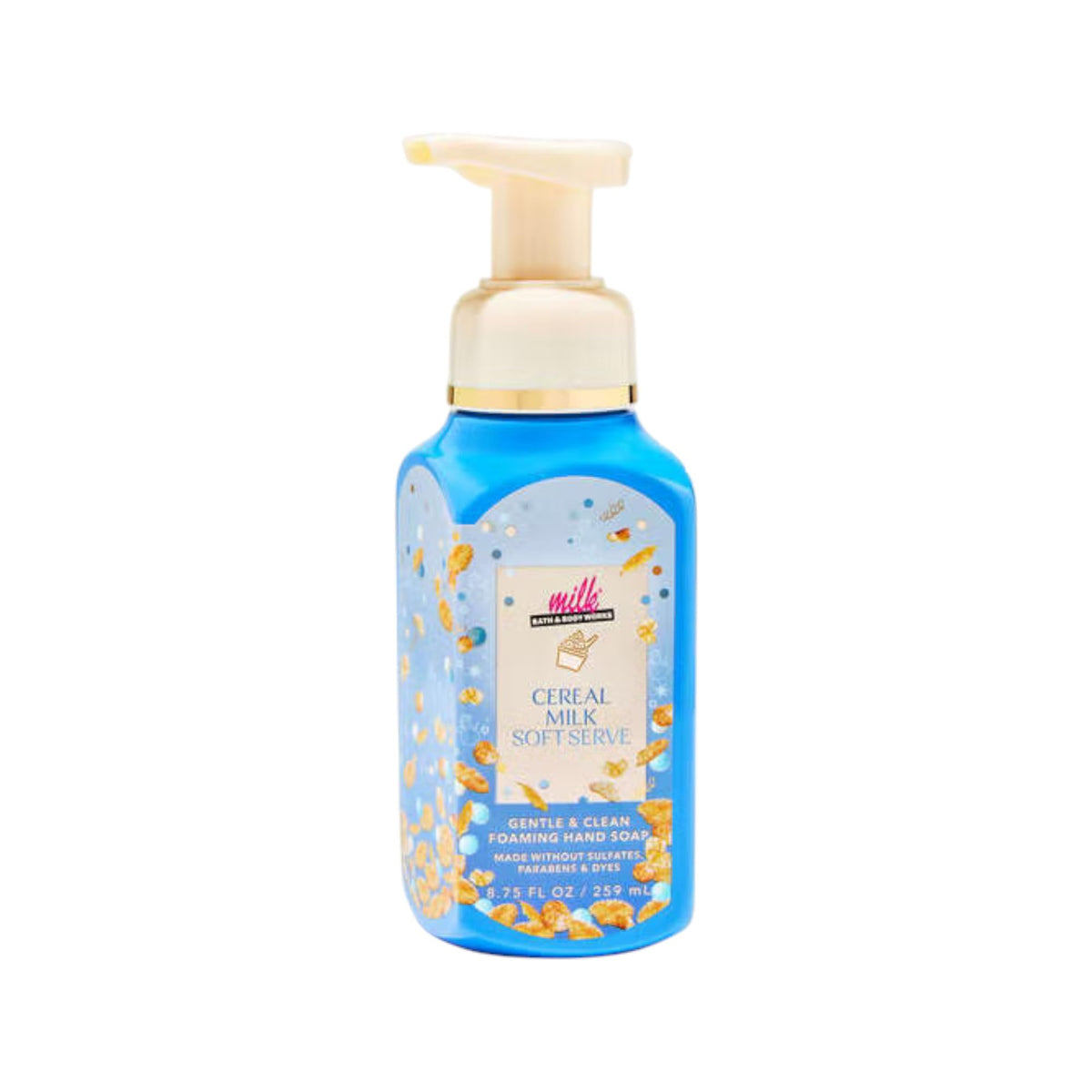 Bath and Body Works cereal milk soft serve bottle pouring gentle foaming soap for clean hands
