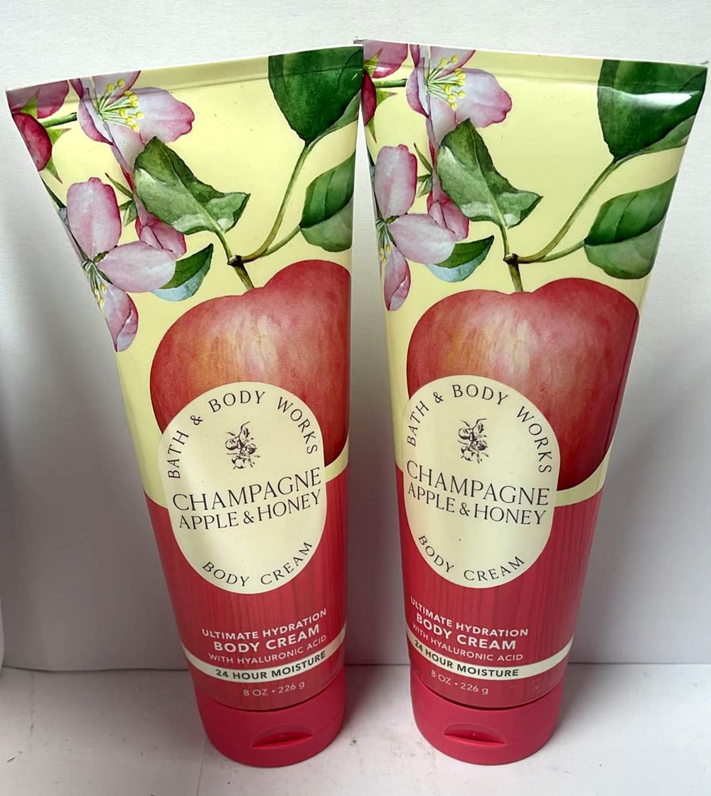 Bath and Body Works Champagne Apple & Honey packaging with two tubes on display