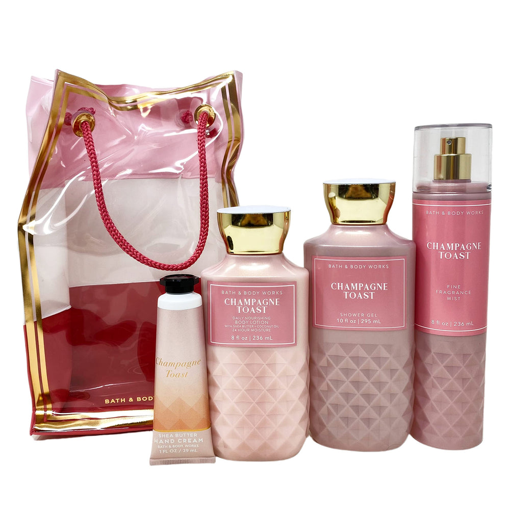 Champagne Toast gift bag packaging from Bath & Body Works showcases a ready-to-gift set