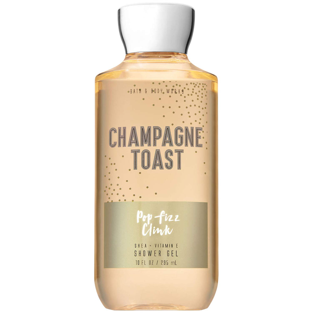 Bath & Body Works Champagne Toast shower gel bottle with bubbly fragrance for a refreshing cleanse.