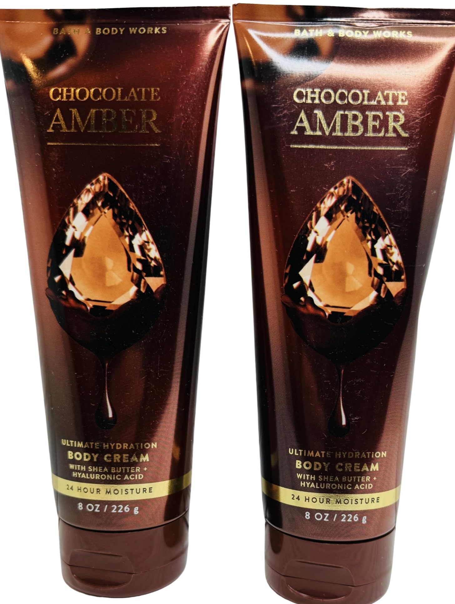 Bath & Body Works Chocolate Amber 2-pack packaging highlights premium cream for hydration