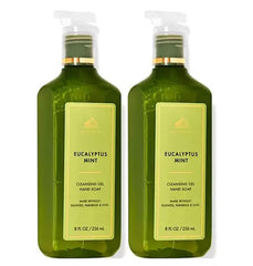 Bath & Body Works cleansing gel hand soap duo bottles with eucalyptus spearmint, refreshing scent and gentle cleansing.
