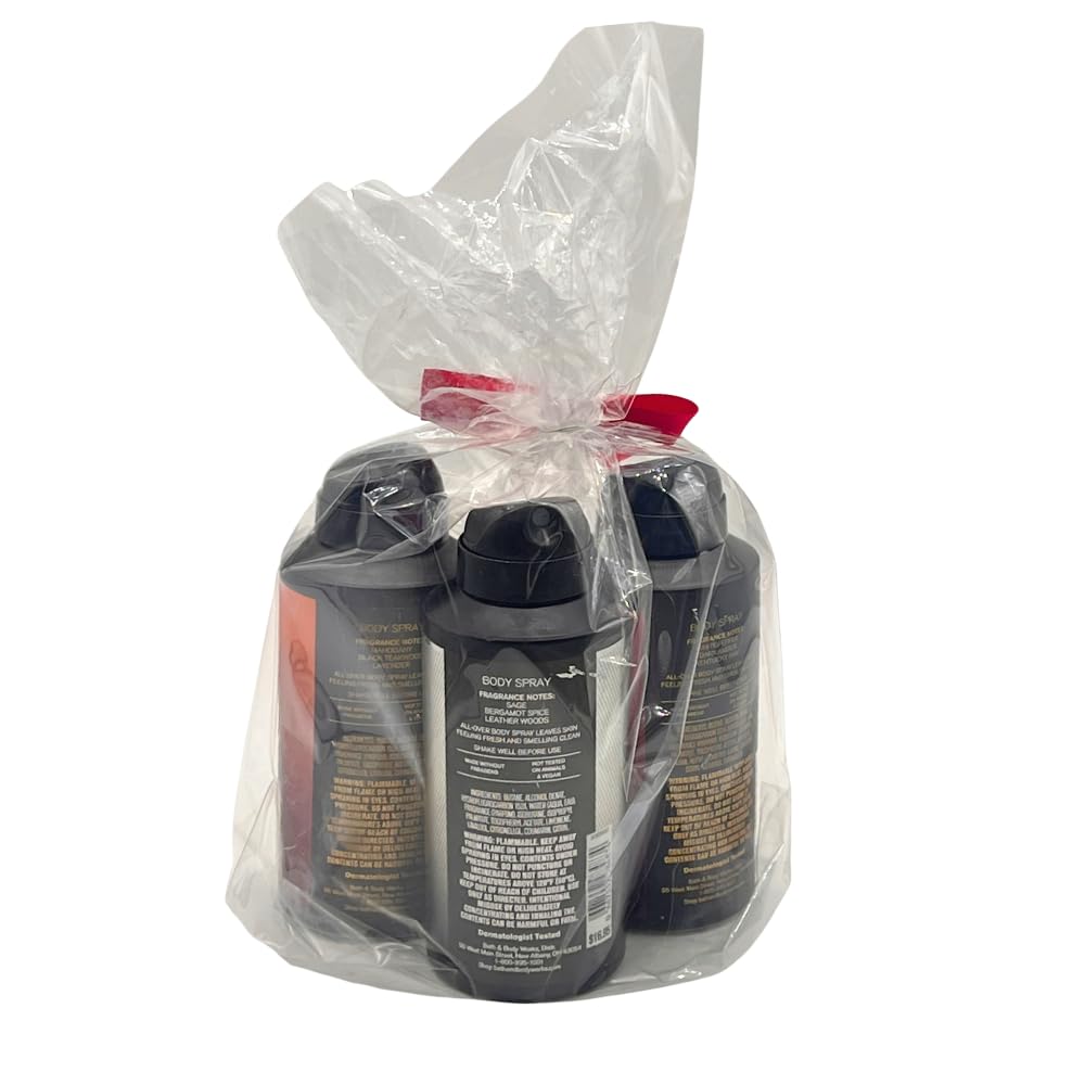 Clear plastic gift bag holding the three sprays.