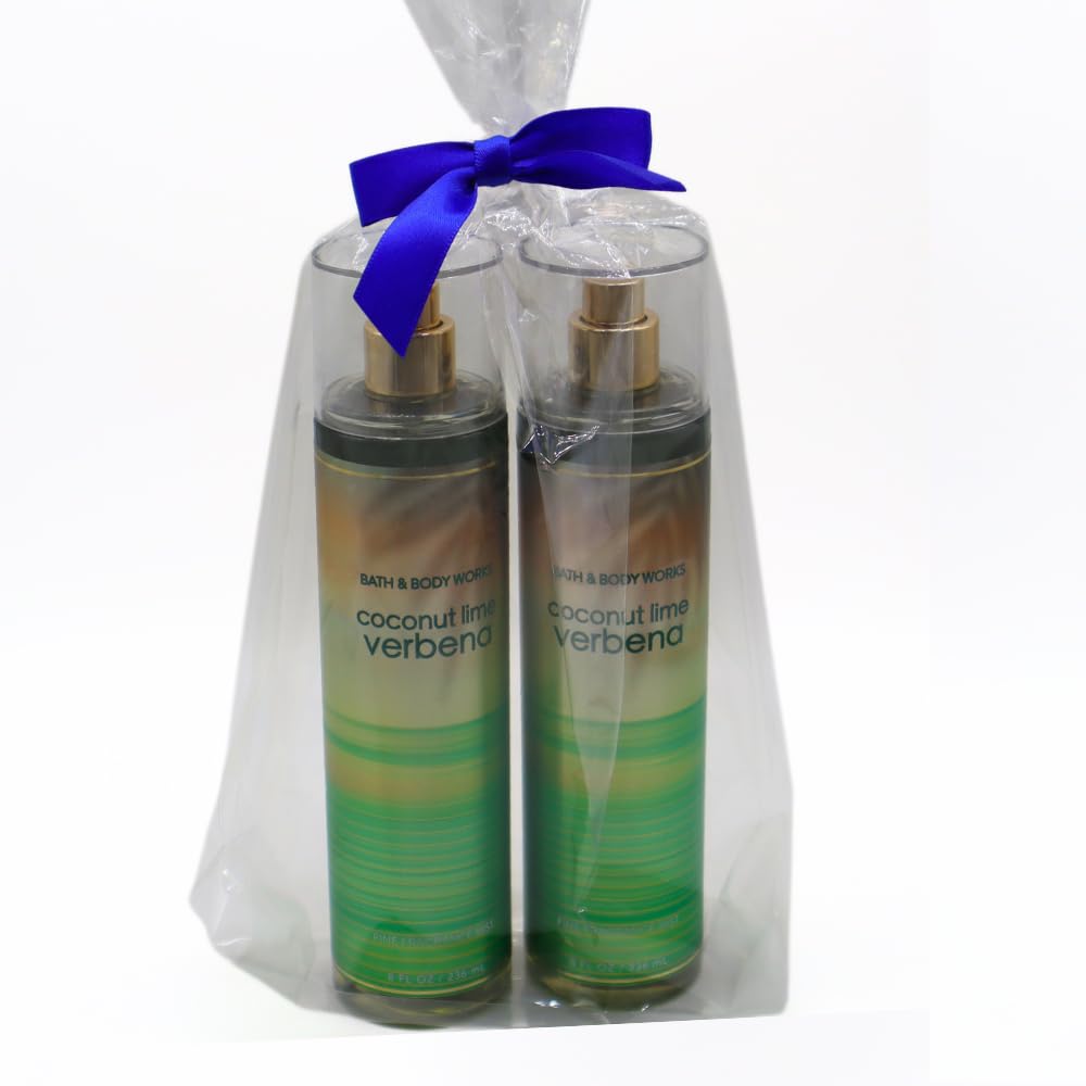 Gift set with Coconut Lime Verbena and a blue bow ready for gifting and daily use.