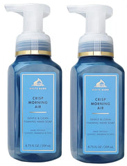 Bath & Body Works Crisp Morning Air foaming bottle closeup highlighting uplifting scent and nourishing ingredients.