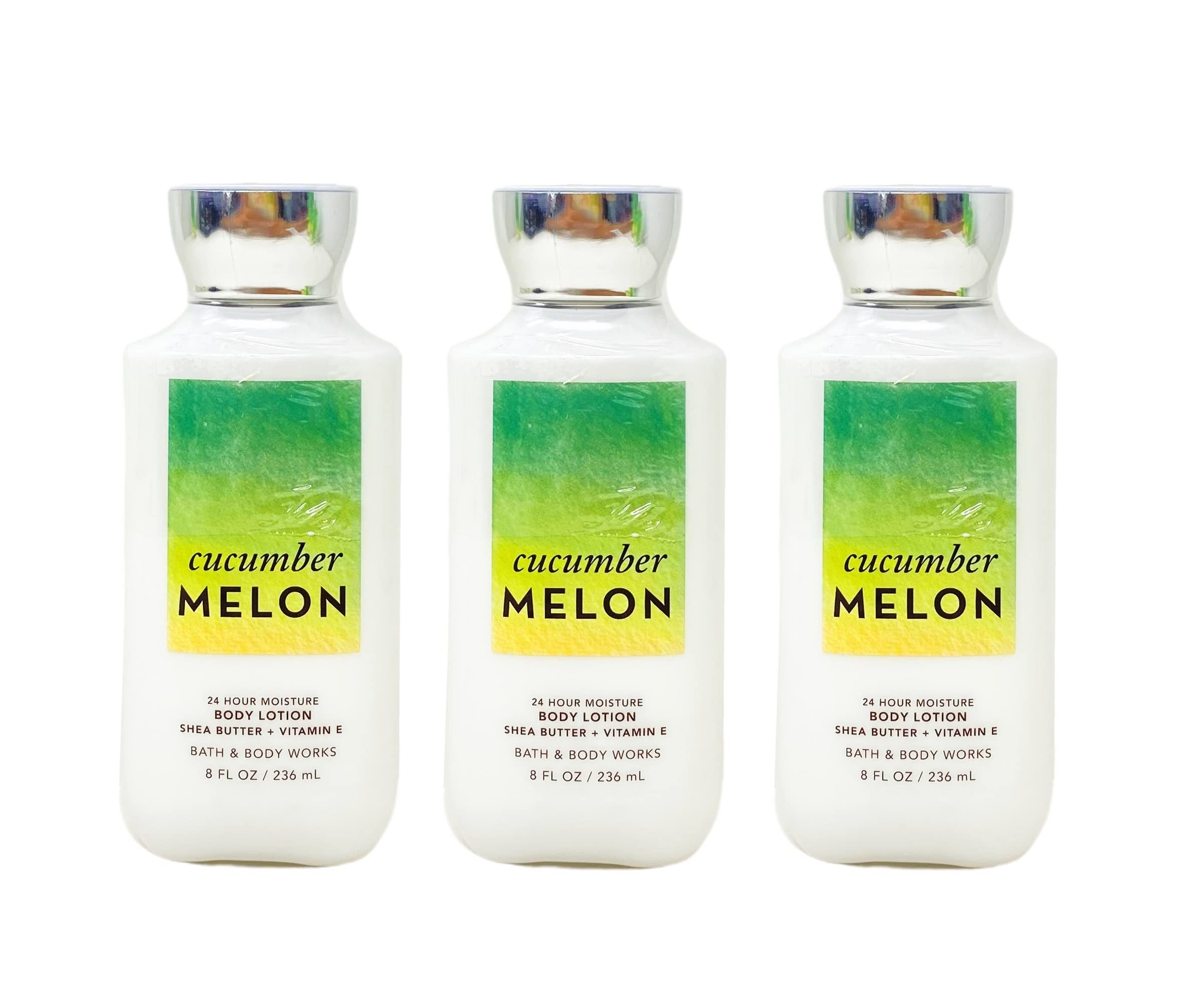 Bath & Body Works Cucumber Melon lotion bottles trio offer all-day hydration.
