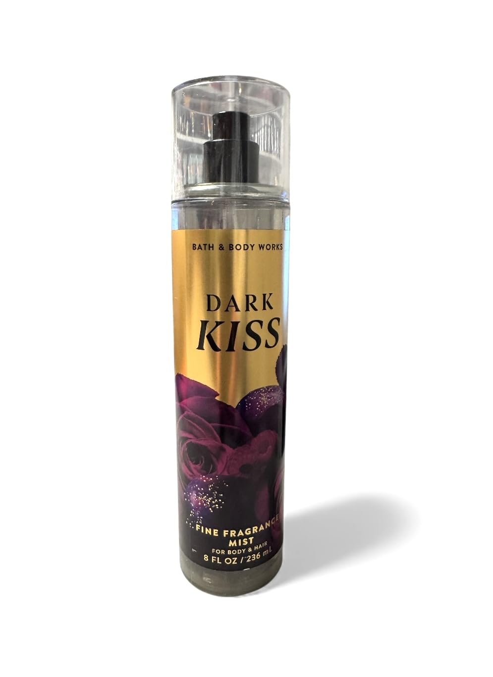 Bath & Body Works Dark Kiss mist pump close-up for precise even coverage on the go