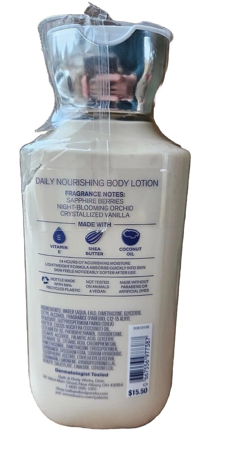 Bath & Body Works Dream Bright lotion label closeup showing hydration and fragrance notes