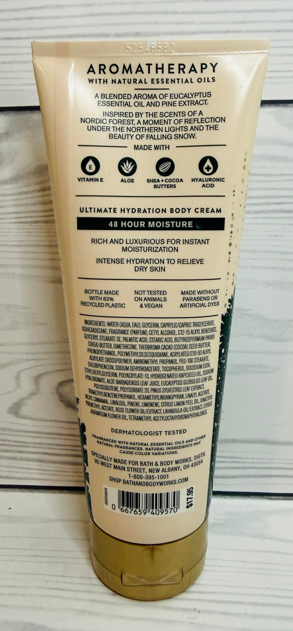 Close-up of Bath & Body Works eucalyptus pine cream texture for quick hydration.