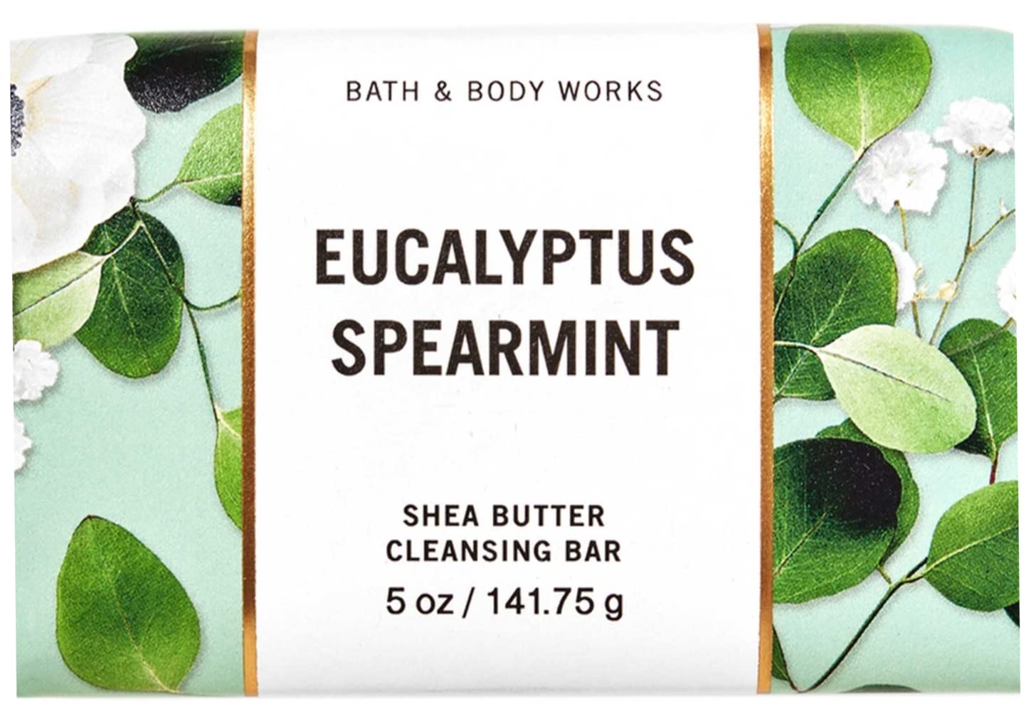 Bath & Body Works Eucalyptus Spearmint bar soap packaging close-up, eco-friendly wrapper