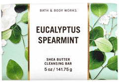 Bath & Body Works Eucalyptus Spearmint bar soap packaging close-up, eco-friendly wrapper
