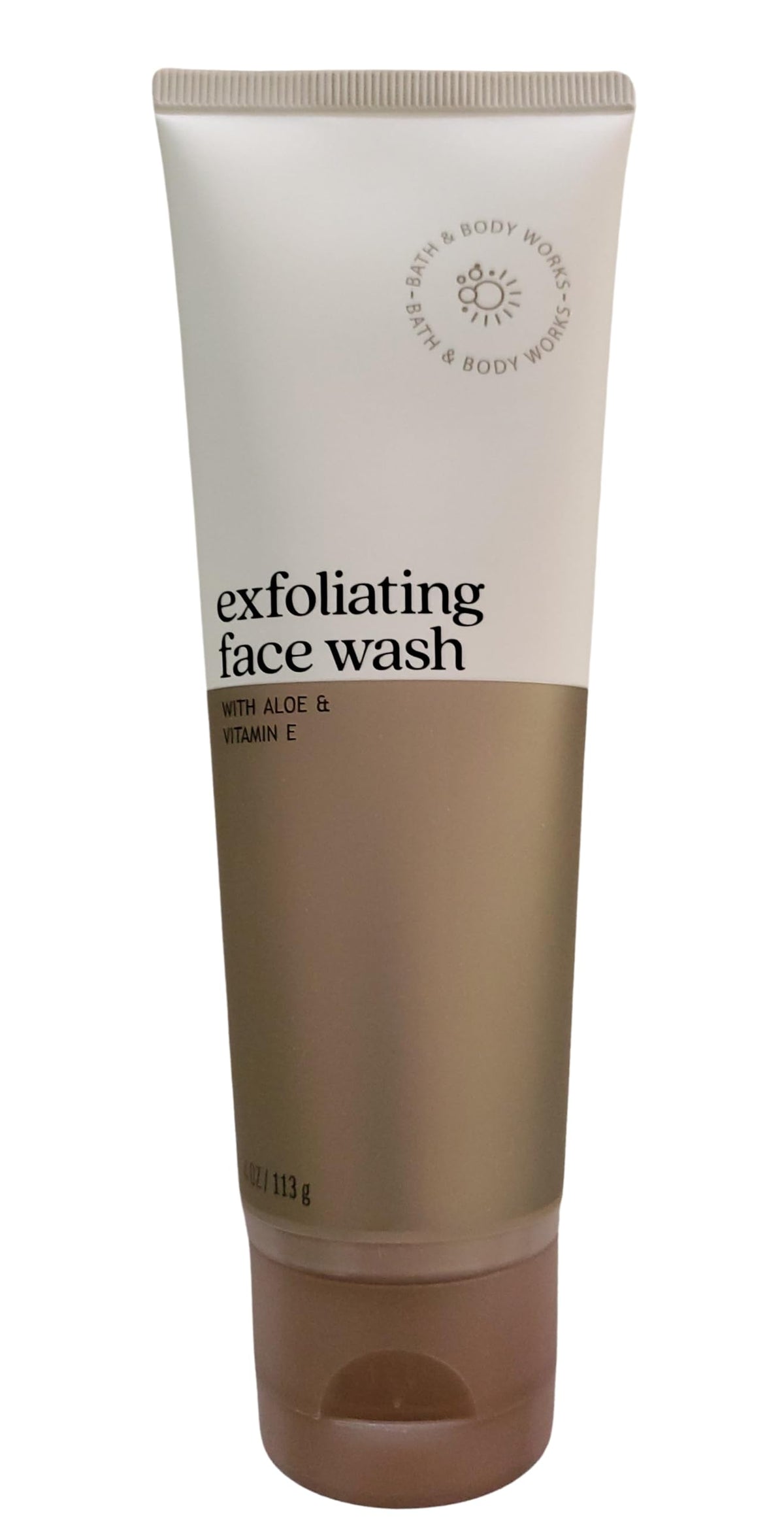Bath & Body Works exfoliating face wash with aloe and vitamin E bottle close-up for refreshing cleanse
