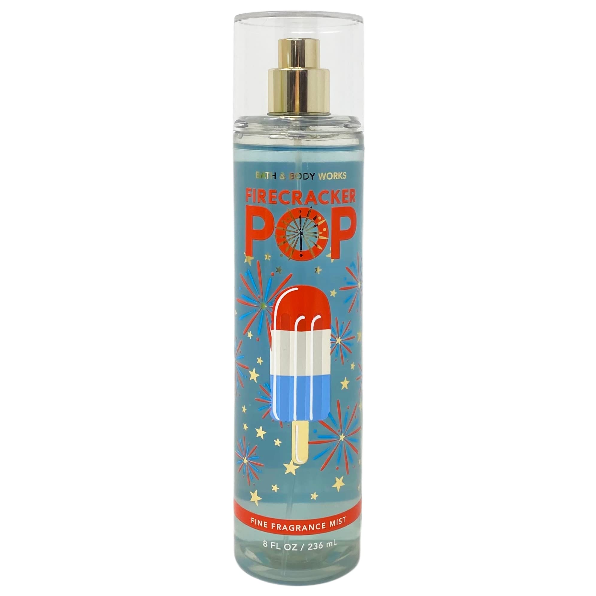 Bath &amp; Body Works FireCracker Pop 8 oz bottle, back view, compact travel-friendly mist