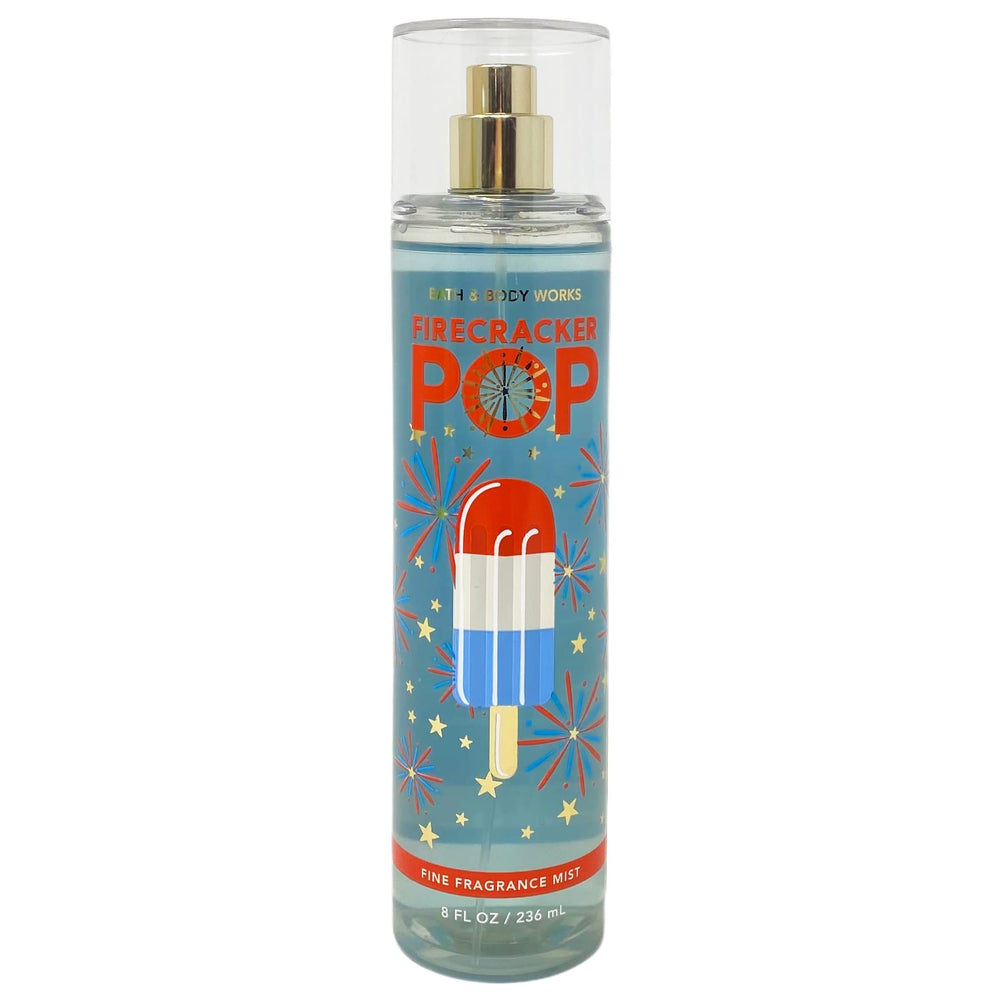 Bath &amp; Body Works FireCracker Pop 8 oz bottle, back view, compact travel-friendly mist
