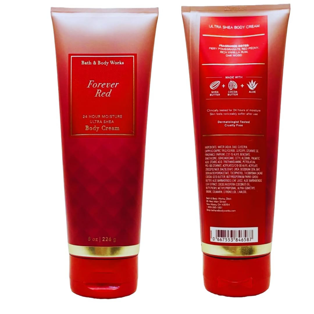 Forever Red pump bottle on vanity display ready for daily use.