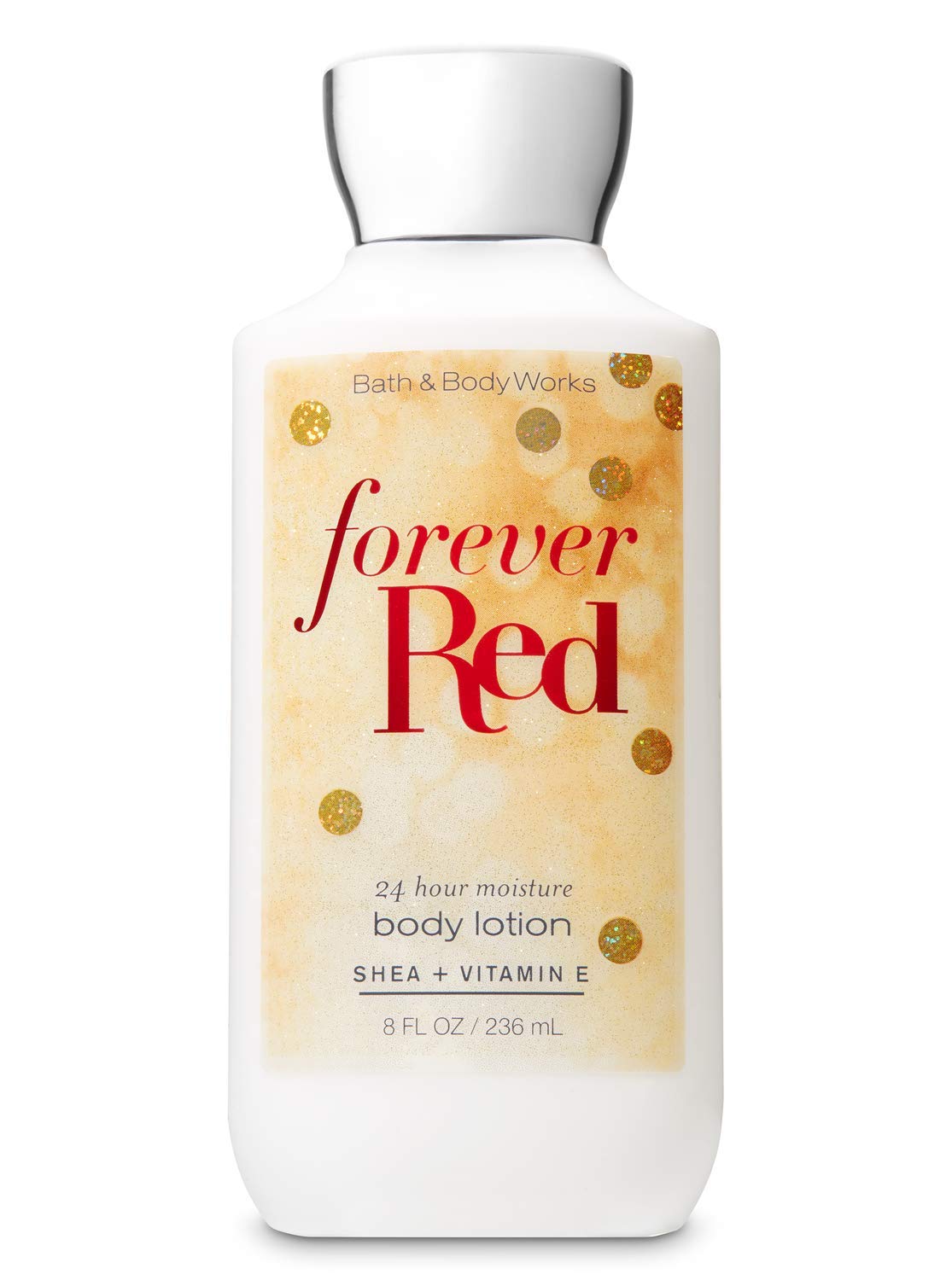 Bath & Body Works FOREVER RED lotion bottle featuring rich fragrance for daily hydrating soak.