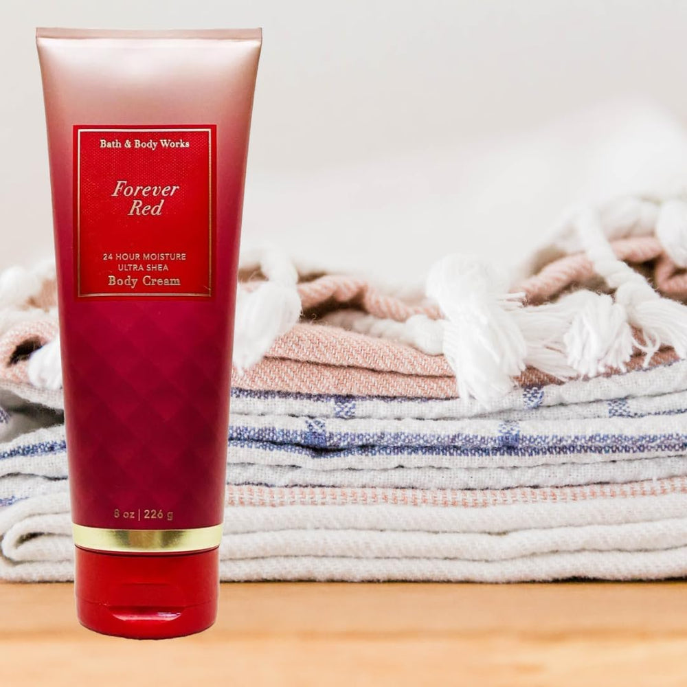Forever Red Ultra Shea ingredients closeup featuring shea butter, aloe, and coconut oil.