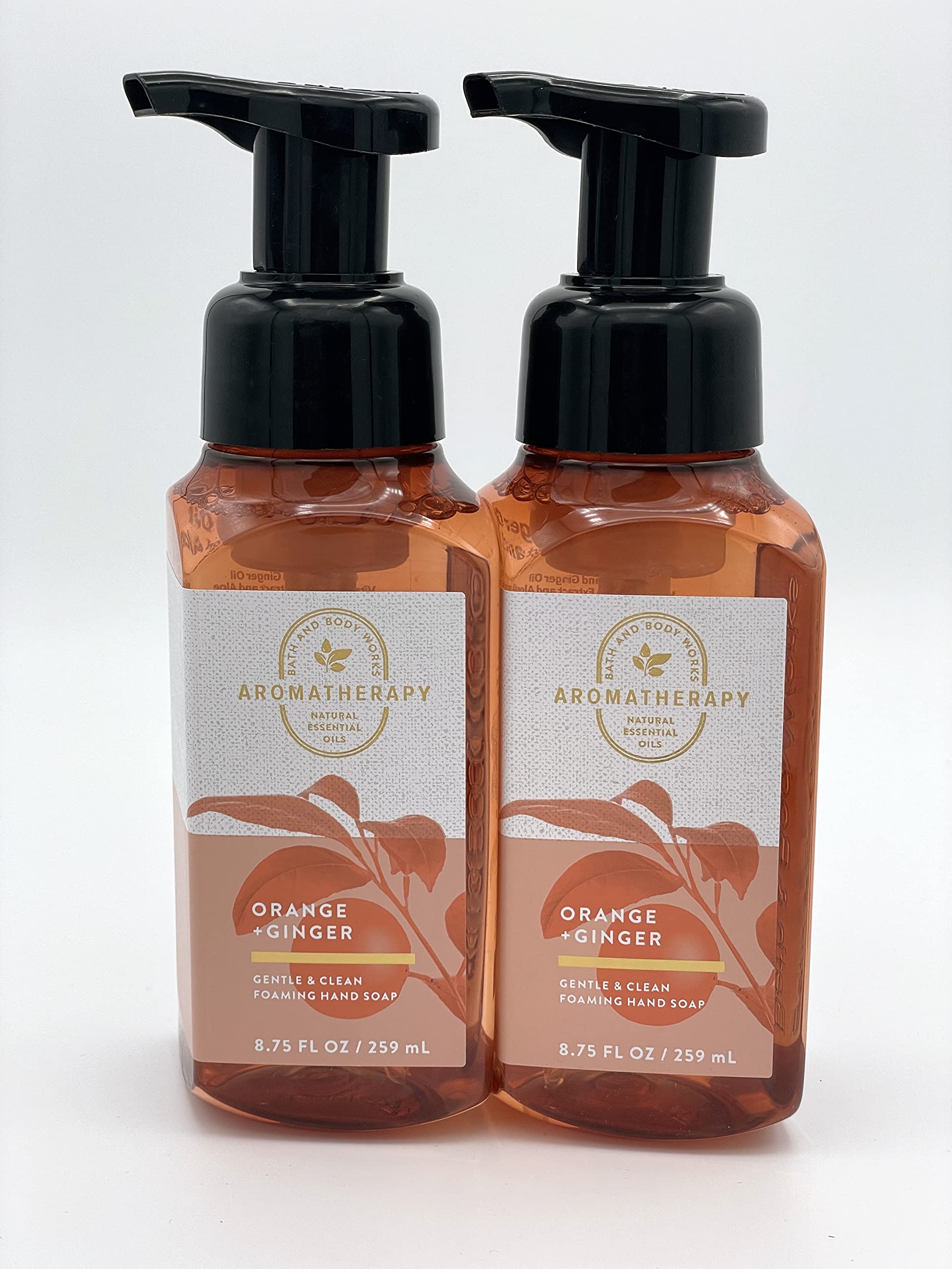 Bath & Body Works Gentle & Clean foaming soap bottle, orange-ginger aroma, nourishes skin with Vitamin E.