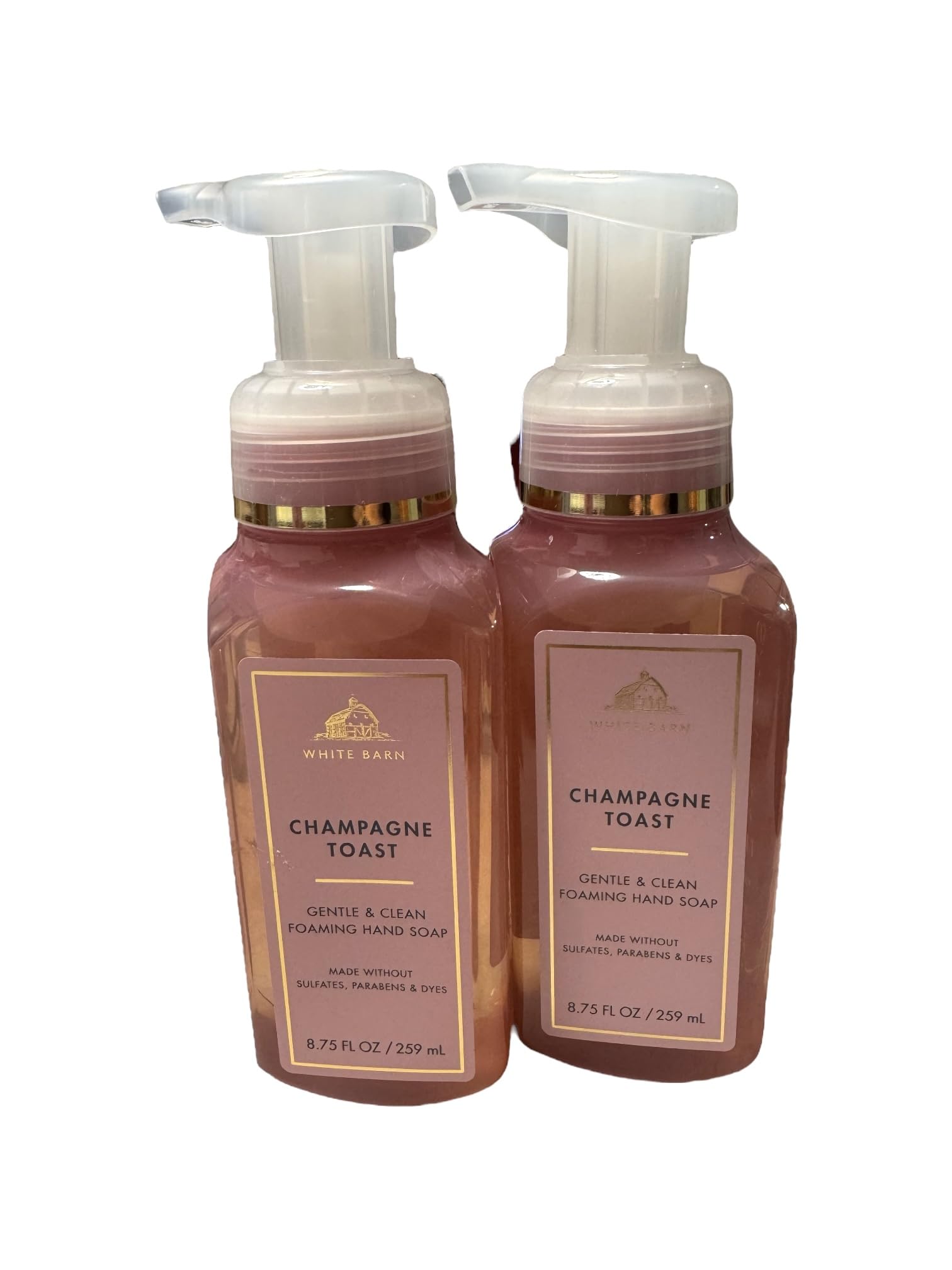 Bath & Body Works Gentle Foaming Hand Soap Champagne Toast bottle, nourishes hands.