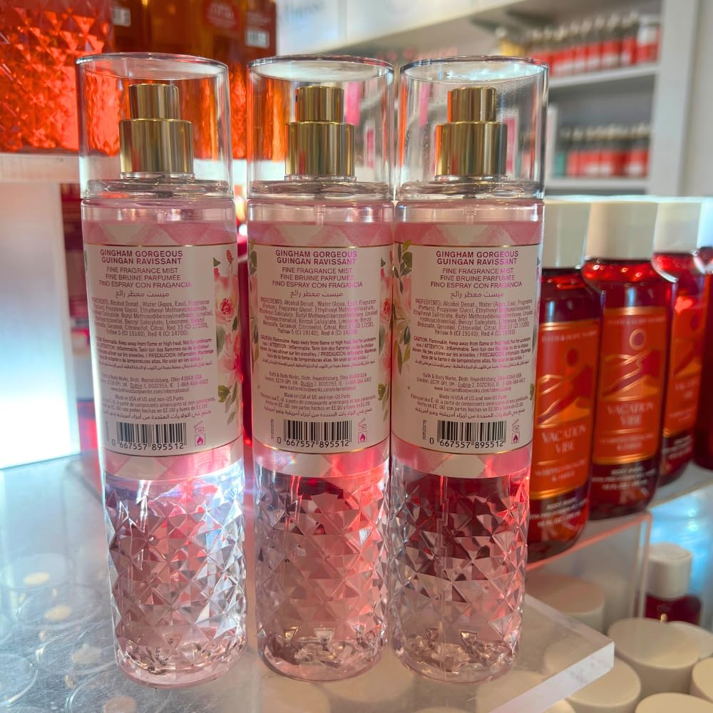 Bath & Body Works Gingham Gorgeous mist peach-nectar closeup for refreshing layering.