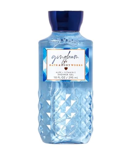 Bath & Body Works Gingham Shower Gel 10oz packaging illustrating refreshed seasonal design and easy squeeze bottle.