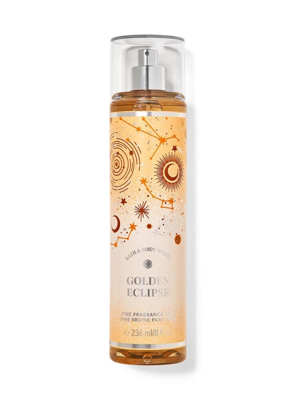Bath & Body Works Golden Eclipse bottle and pump delivering a light, refreshing fragrance mist