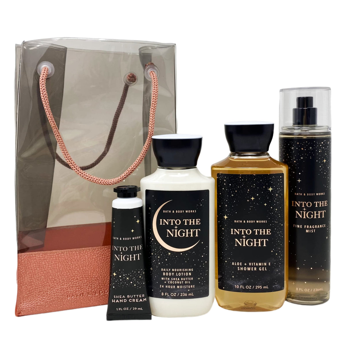 Bath & Body Works Into The Night lotion in gift bag for quick moisturization.