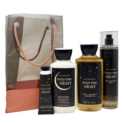 Bath & Body Works Into The Night lotion in gift bag for quick moisturization.