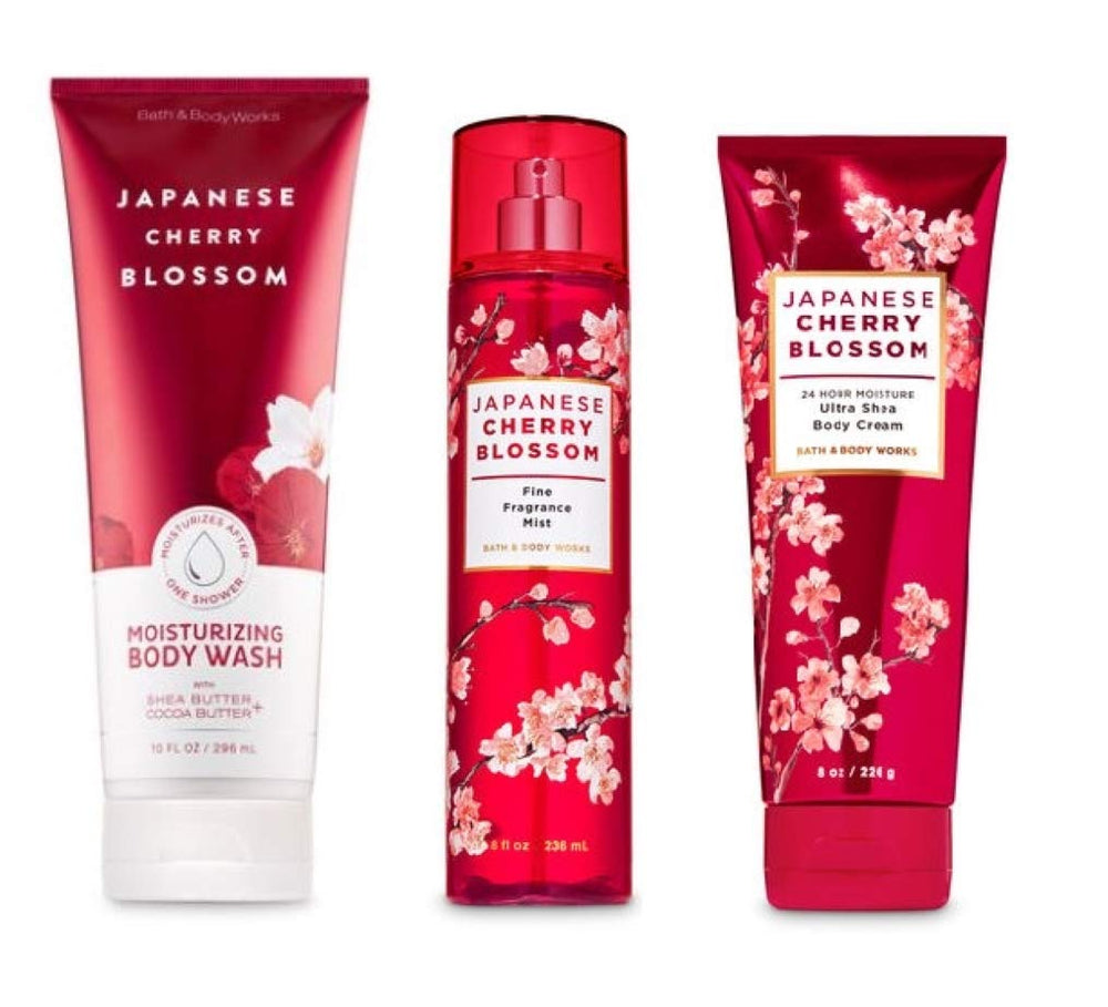 Bath & Body Works Japanese Cherry Blossom body wash bottle showing hydrating formula for soft skin