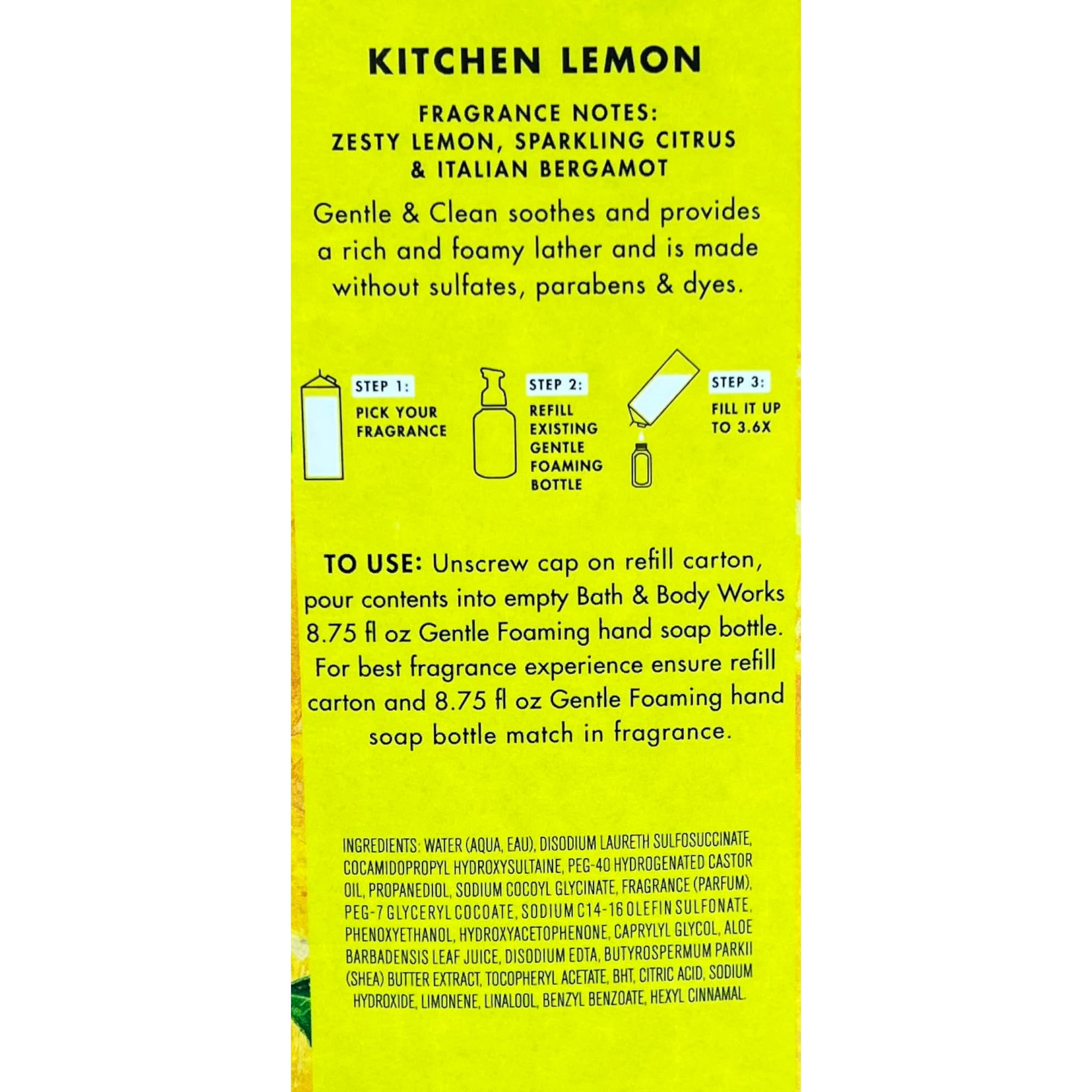 Bath & Body Works Kitchen Lemon foaming pump showing creamy lather for soft hands