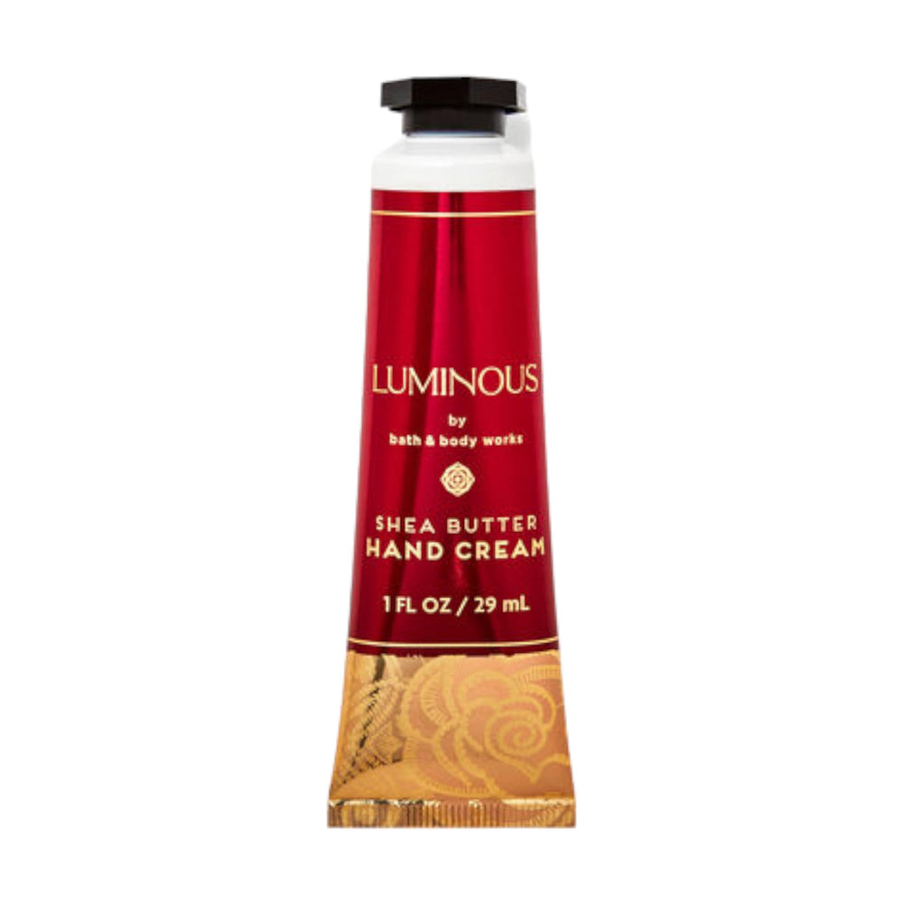 Bath and Body Works Luminous Shea Butter Hand Cream bottle; on-the-go hydration.