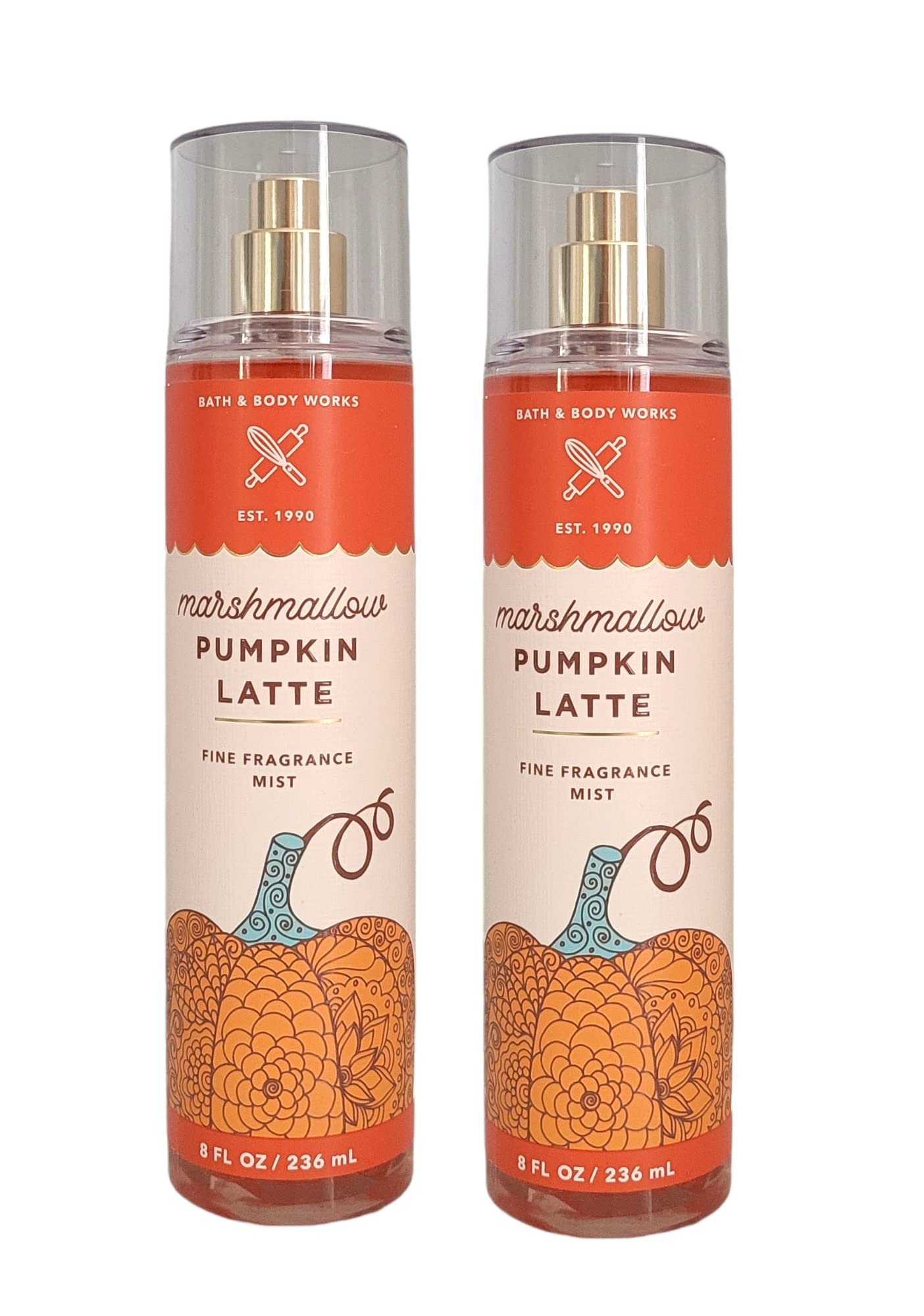 Bath and Body Works Marshmallow Pumpkin Latte mist, two 8 oz bottles for versatile daily fragrance.