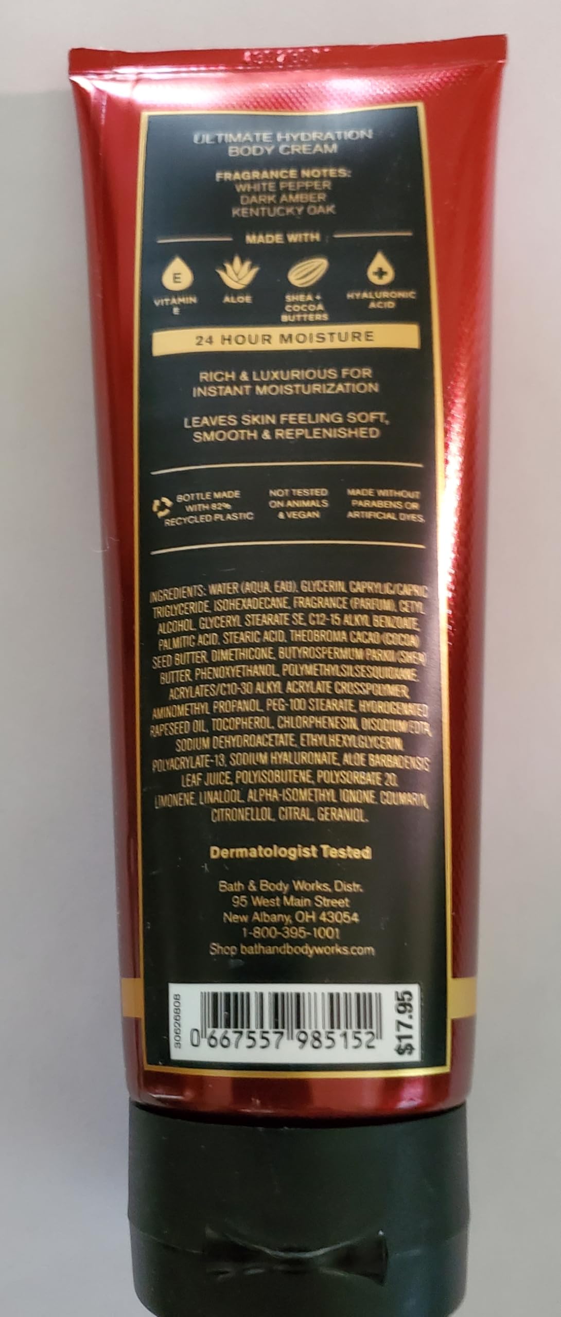 Bath & Body Works Bourbon Ultimate Hydration packaging close-up highlighting sturdy packaging.