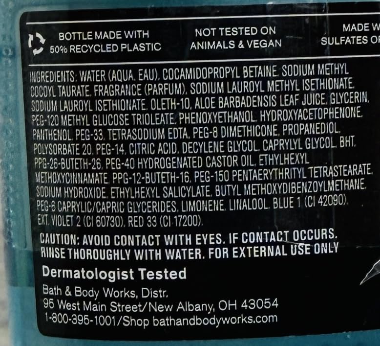 Bath & Body Works Men's Ocean bar soap highlights hydrating cleansing for skin and scent