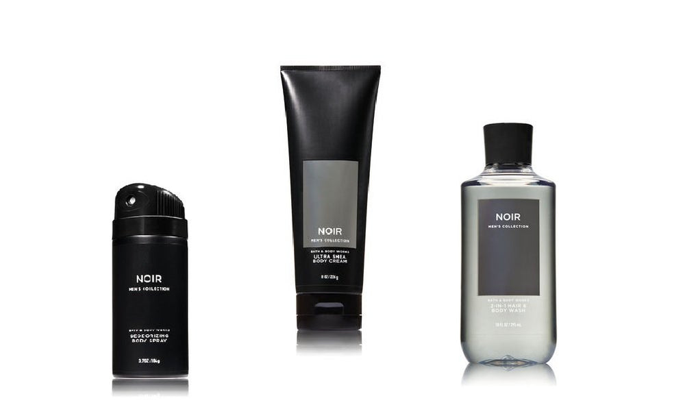 Bath & Body Works Noir packaging on display, signaling a premium grooming set for him.