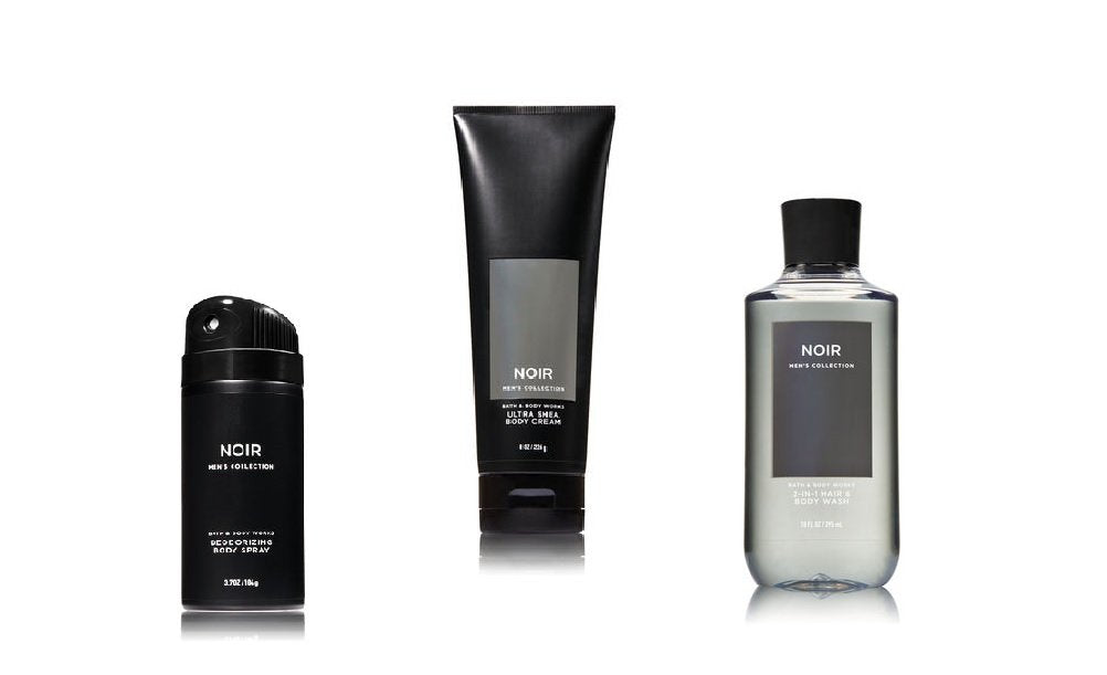 Bath & Body Works Noir packaging on display, signaling a premium grooming set for him.