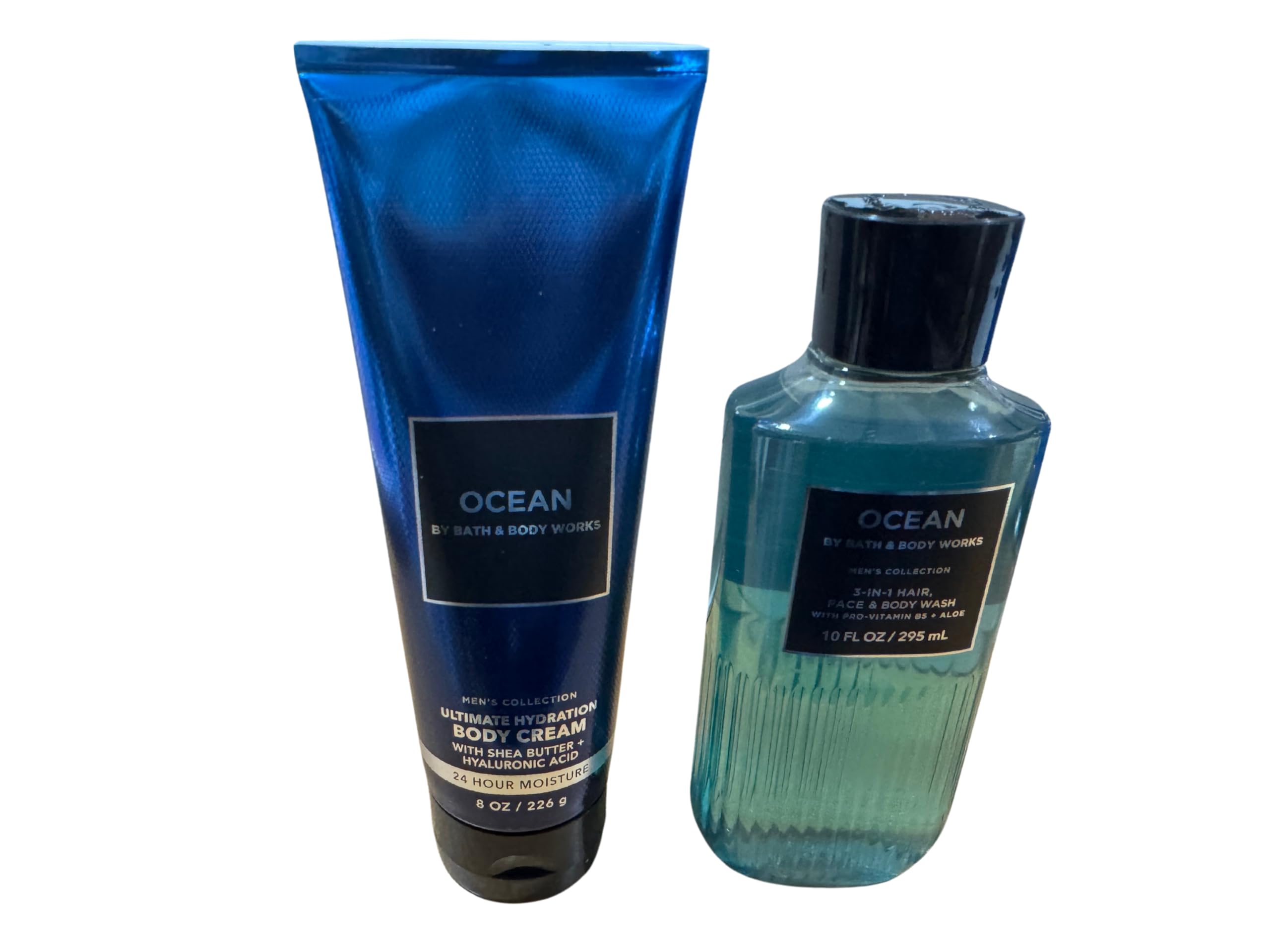 Bath and Body Works Ocean bottle label close-up, highlighting parabens-free formula.