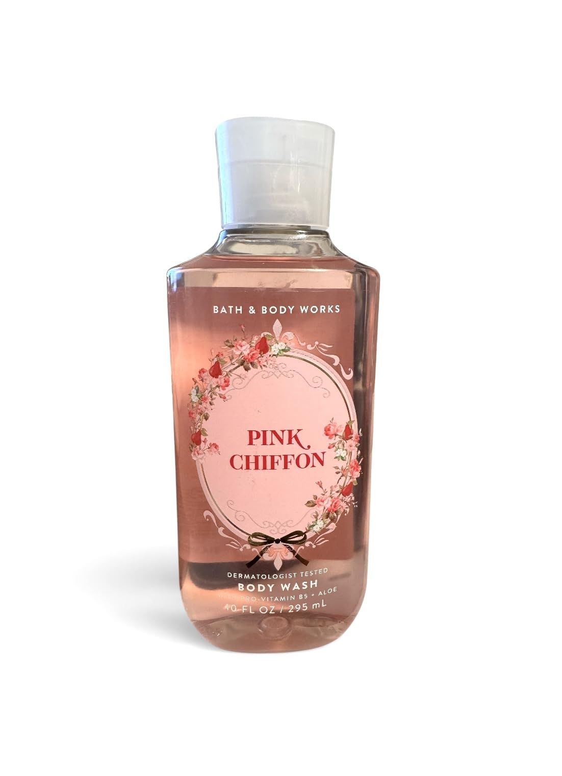 Bath & Body Works Pink Chiffon Shower Gel bottle highlighting the fragrant formula for a refreshing cleanse