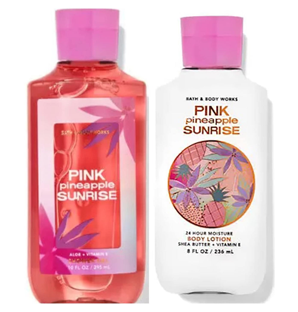 Bath and Body Works Pink Pineapple Sunrise bundle: lotion and gel gift-set for daily pampering.