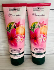 Bath & Body Works Plumeria Ultimate Hydration Cream swirled texture showing creamy, smooth application.